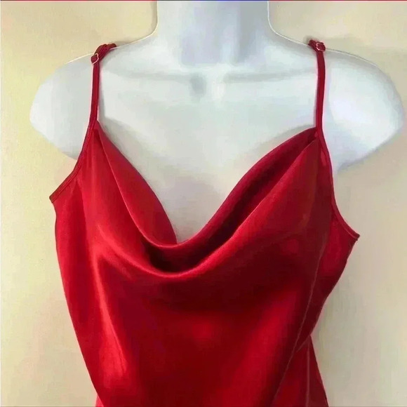 VTG 90s Bebe Red Satin Midi Slip Dress M Spaghetti Straps Cowl Neck Lingerie - Picture 6 of 13